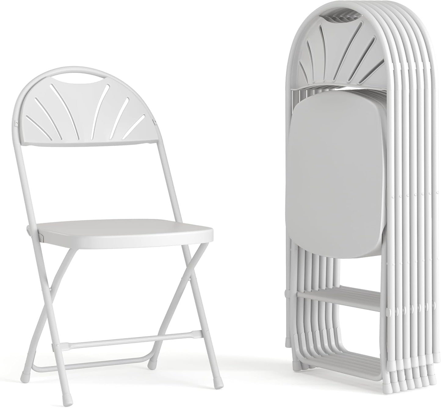 Set of 8 White Plastic Folding Chairs, 650-lb. Capacity
