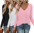 Ekouaer 3 Pack Long Sleeve V Neck Shirts for Women - Soft Base