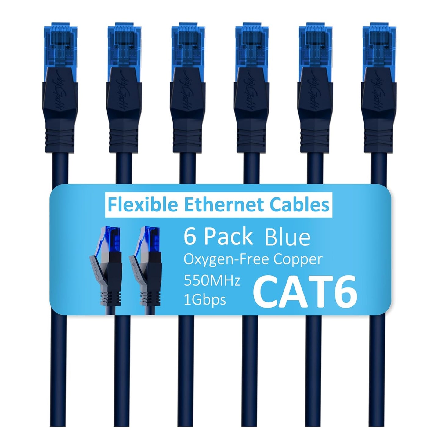 High-Speed 8ft Cat6 Ethernet Cables 6-Pack - Upgraded PVC Jacket - 1Gbps
