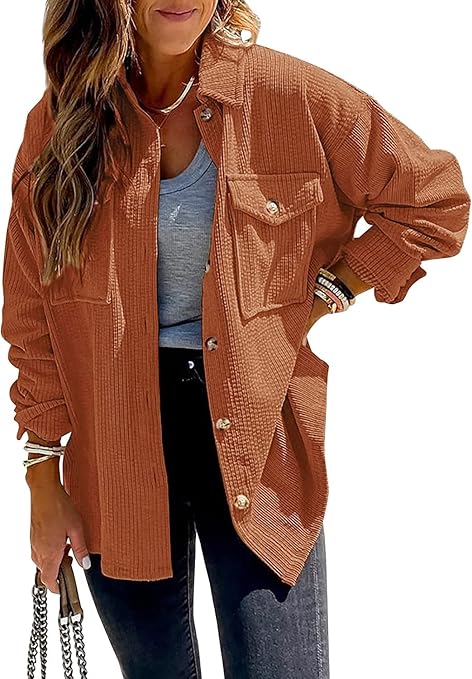 Beyove Women's Corduroy Shirt Long Sleeve Oversized Jacket