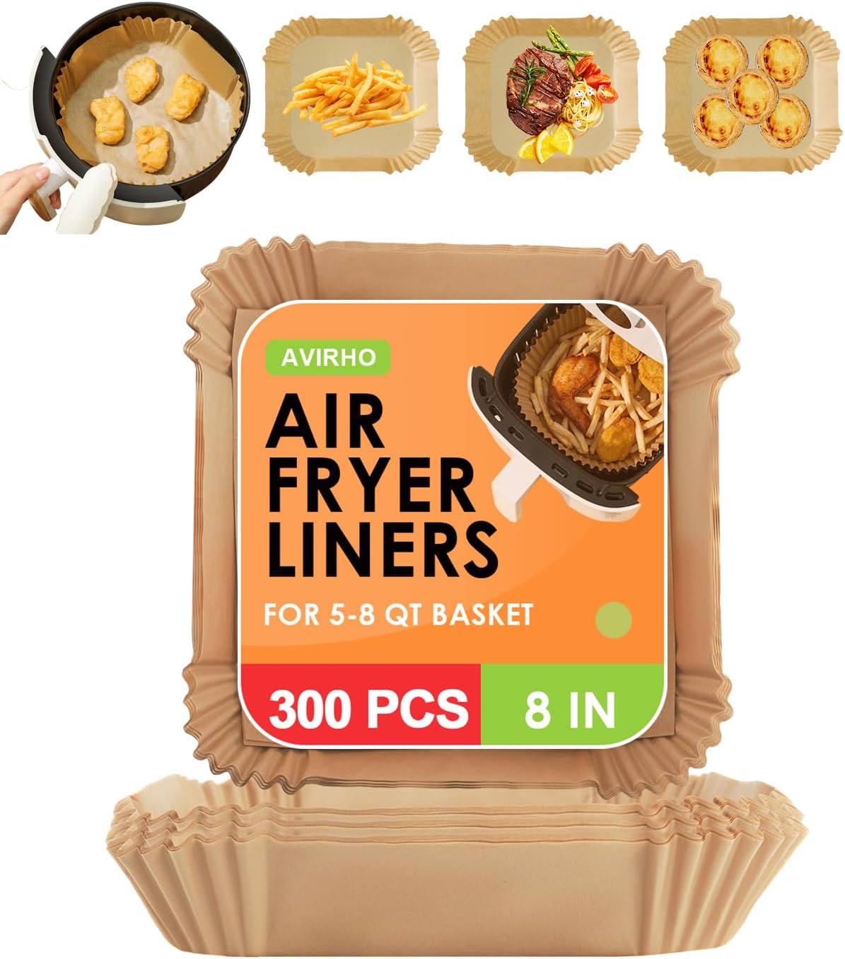 Non-Stick Air Fryer Liners - 8 Inch Square - 300pcs - Oilproof & Convenient