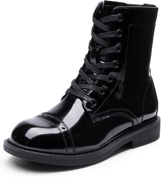 DREAM PAIRS Girls Boys Combat Ankle Boots with Side Zipper