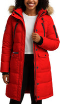 Womens Long Puffer Coat with Faux Fur Hood - Heavyweight Warmth