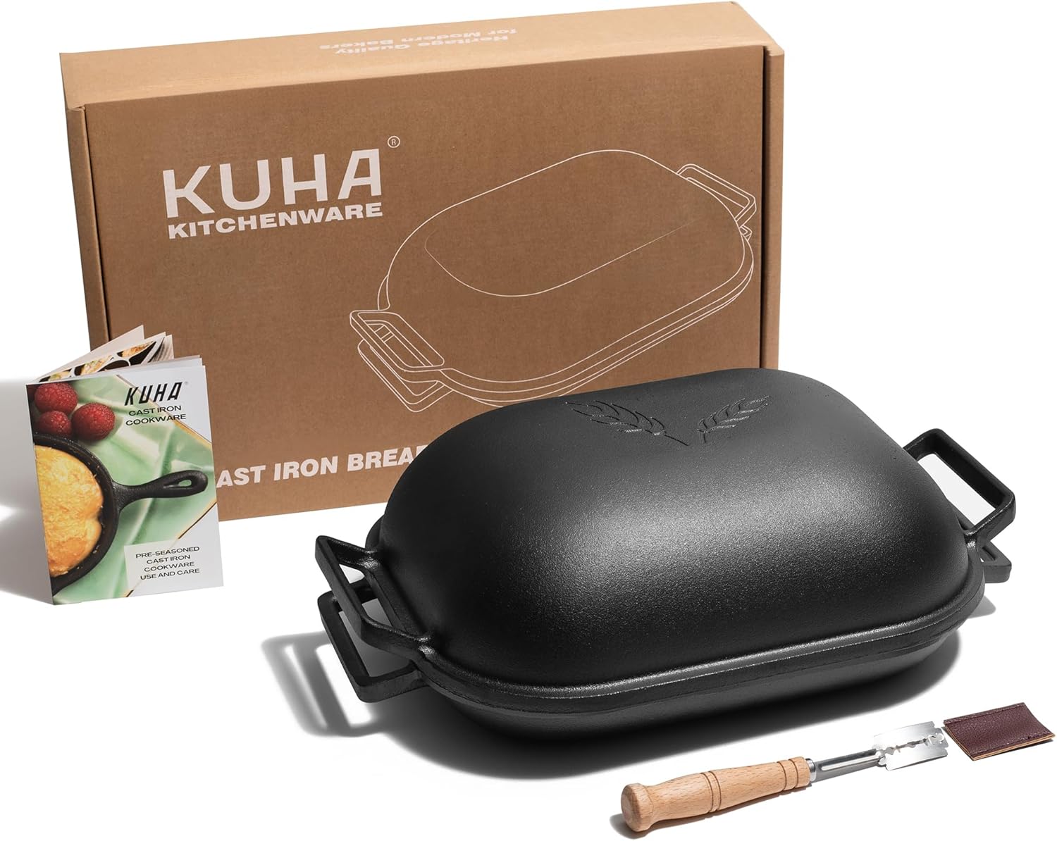 KUHA Cast Iron Bread Pan with Lid for Artisan Baking at Home