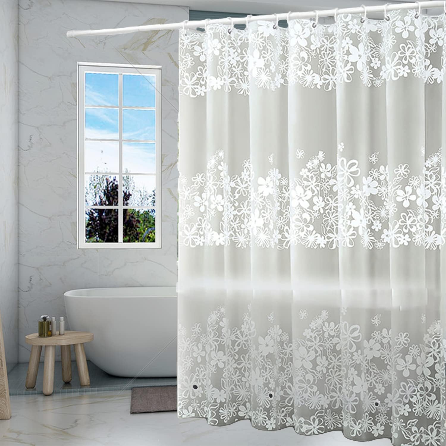 Waterproof 4G PEVA Shower Liner, 72x72 inch, 3 Magnets
