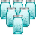 Yinder 6 Pack 32 oz Turquoise Mason Jars - Decorative Wide Mouth