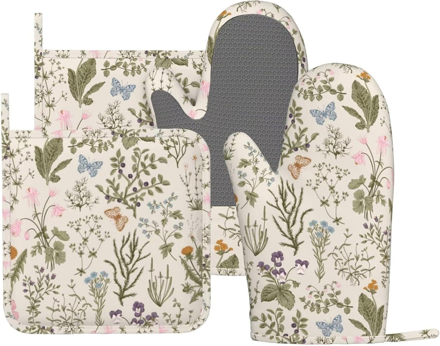 Vintage Floral Oven Mitts Set - Heat Resistant Kitchen Essentials