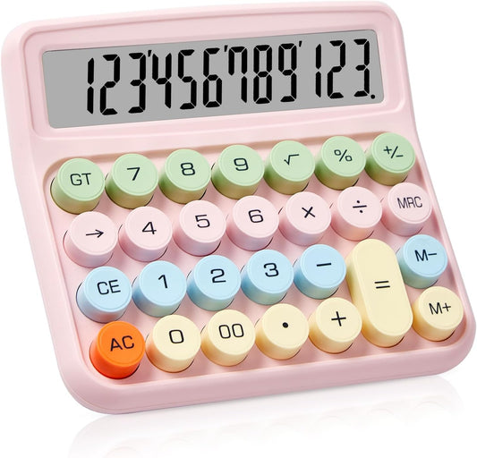 12-Digit Auto Power Off Desktop Calculator, Easy to Use, Large LCD (Pink)