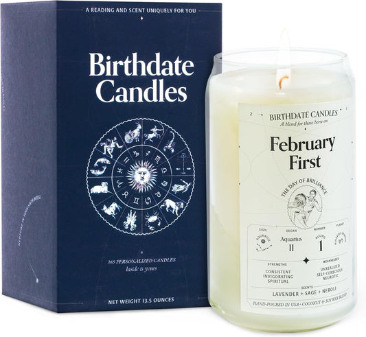 February 1 Birthdate Candles - Aquarius Zodiac Scented Gift