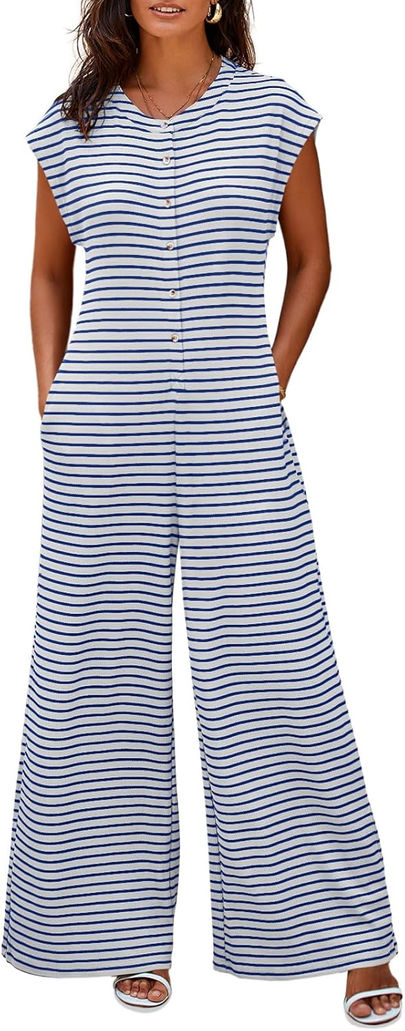 Casual Striped Jumpsuits for Women - Summer Wide Leg Romper