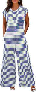 Casual Striped Jumpsuit Womens Wide Leg Button Down - Easy Travel