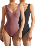 SUUKSESS Women 2 Piece Thong Bodysuit V Neck Backless Tank - Smooth