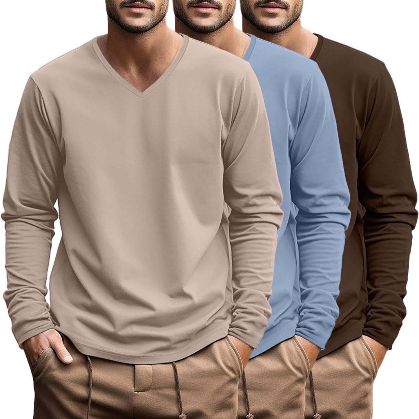 Ficerd Big and Tall Shirts for Men V Neck Cotton Long Sleeve Tee