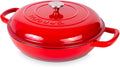 5-Quart Red Shallow Cast Iron Casserole with Lid - Enamelled Dutch