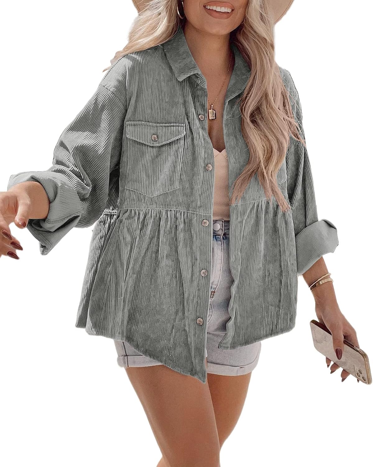 Tutorutor Womens Corduroy Shirts Casual Long Sleeve Blouses