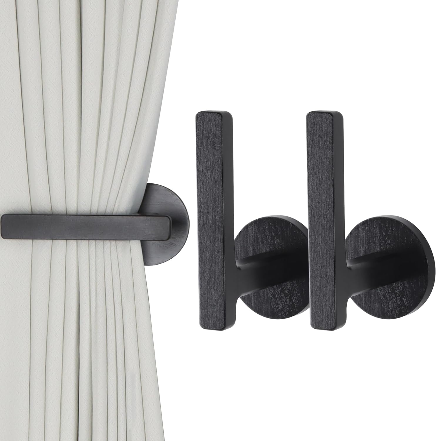Wood Tiebacks Self-Adhesive Holders Set Black 2