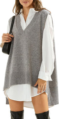 Oversized Sweater Vest Tunic V Neck - Cozy Lightweight Layer