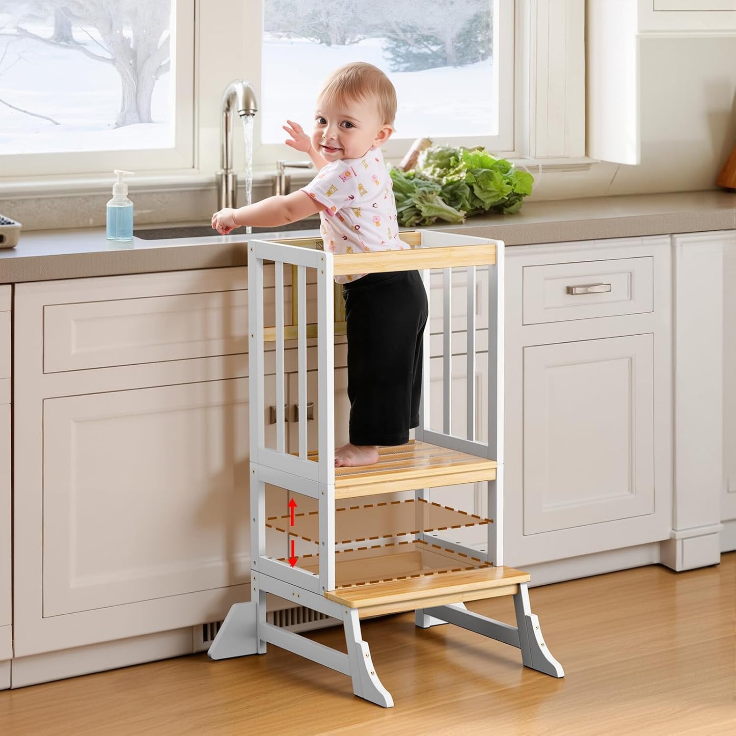 COSYLAND Kitchen Tower for Toddlers with Anti-Tip Support