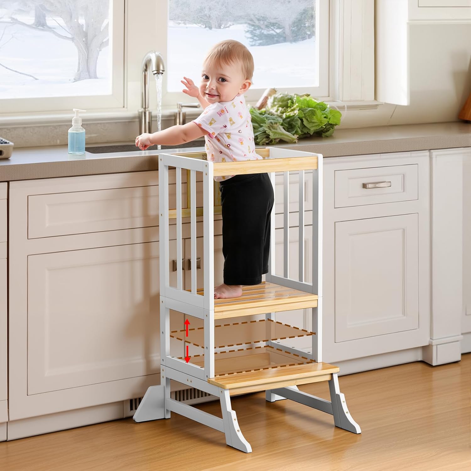 COSYLAND Kitchen Tower for Toddlers with Anti-Tip Support