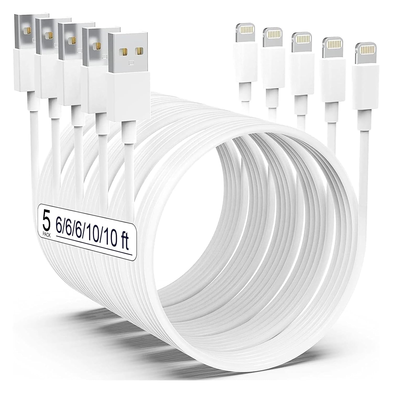Fast Charge 5pk Lightning Cables - iPhone14/XS/8
