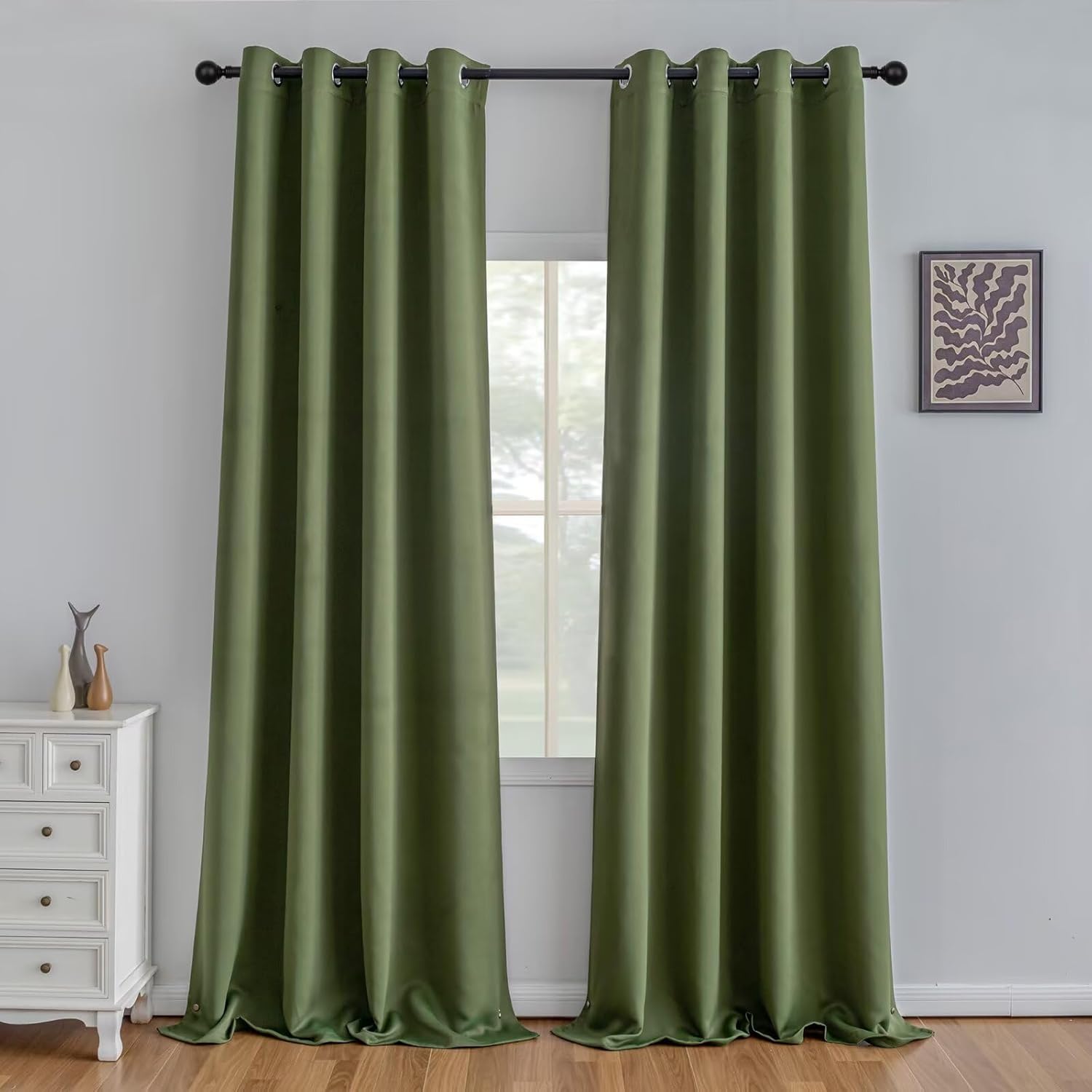 Olive Green Curtains 96 Inch Length Light Filtering Panels Set