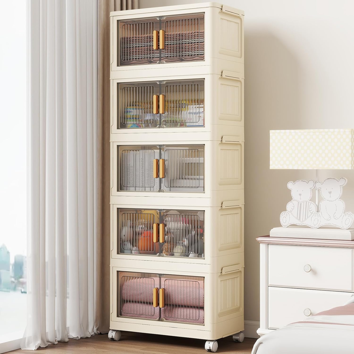 5 Tier Stackable Plastic Storage Bins with Lids for Organizing