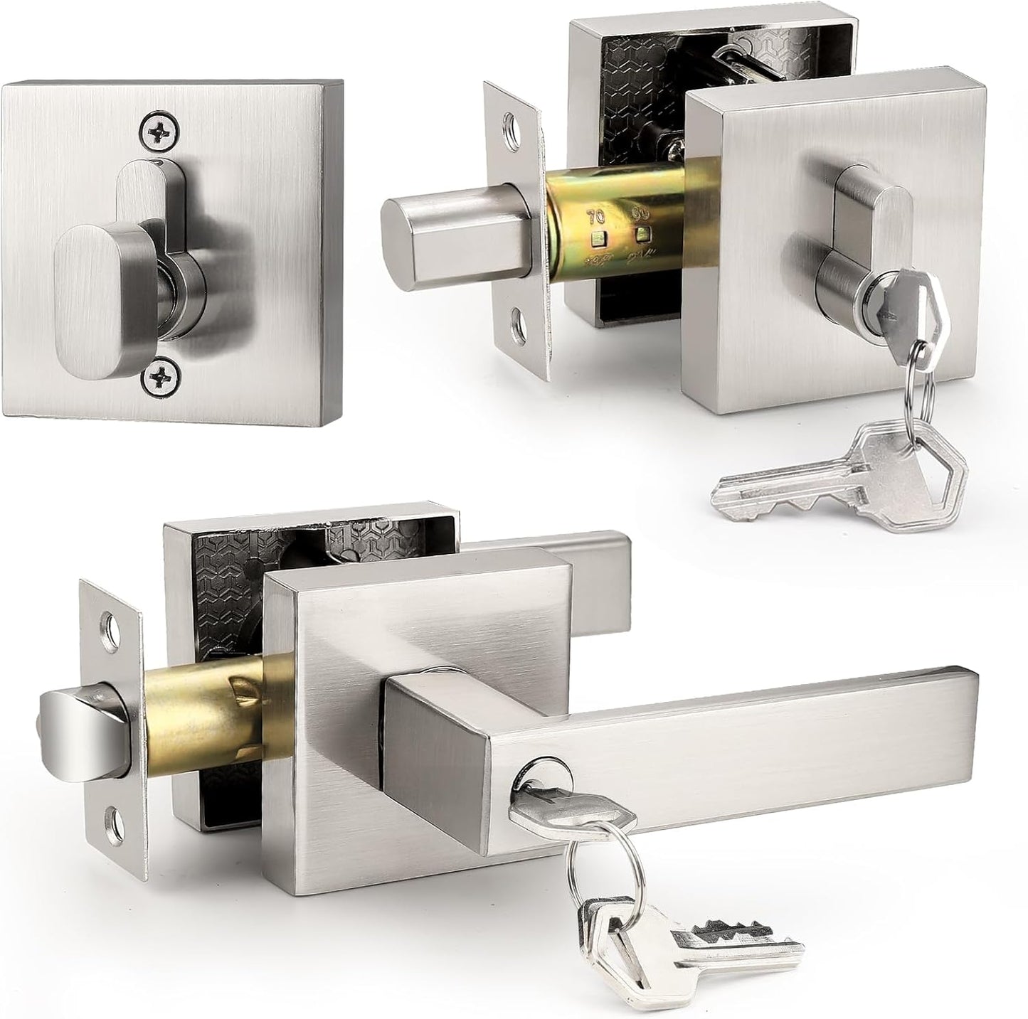Probrico Square Entrance Lever and Deadbolt Set for Security