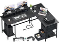 59 in L Shaped Computer Desk with Power Outlets - Dual Monitor Ready
