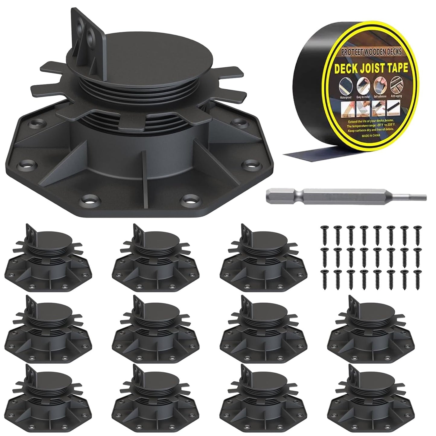 12-Pack Adjustable Deck Support Pedestal for Outdoor Use