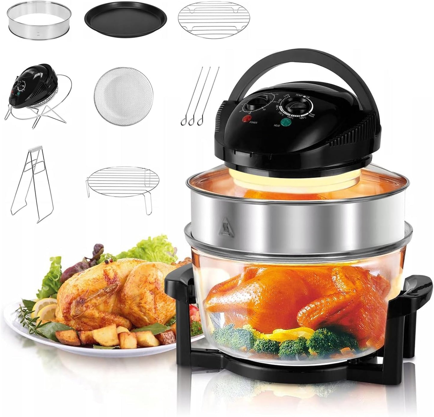 8in1 Glass Air Fryer XL - Bake, Grill, Steam, Roast - Non Toxic - 18Qt
