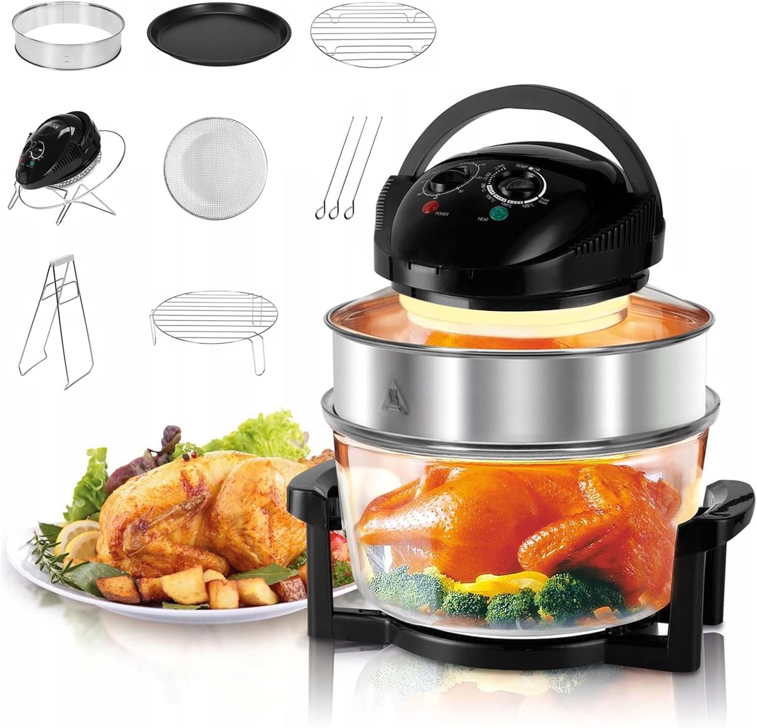 8in1 Glass Air Fryer XL - Bake, Grill, Steam, Roast - Non Toxic - 18Qt