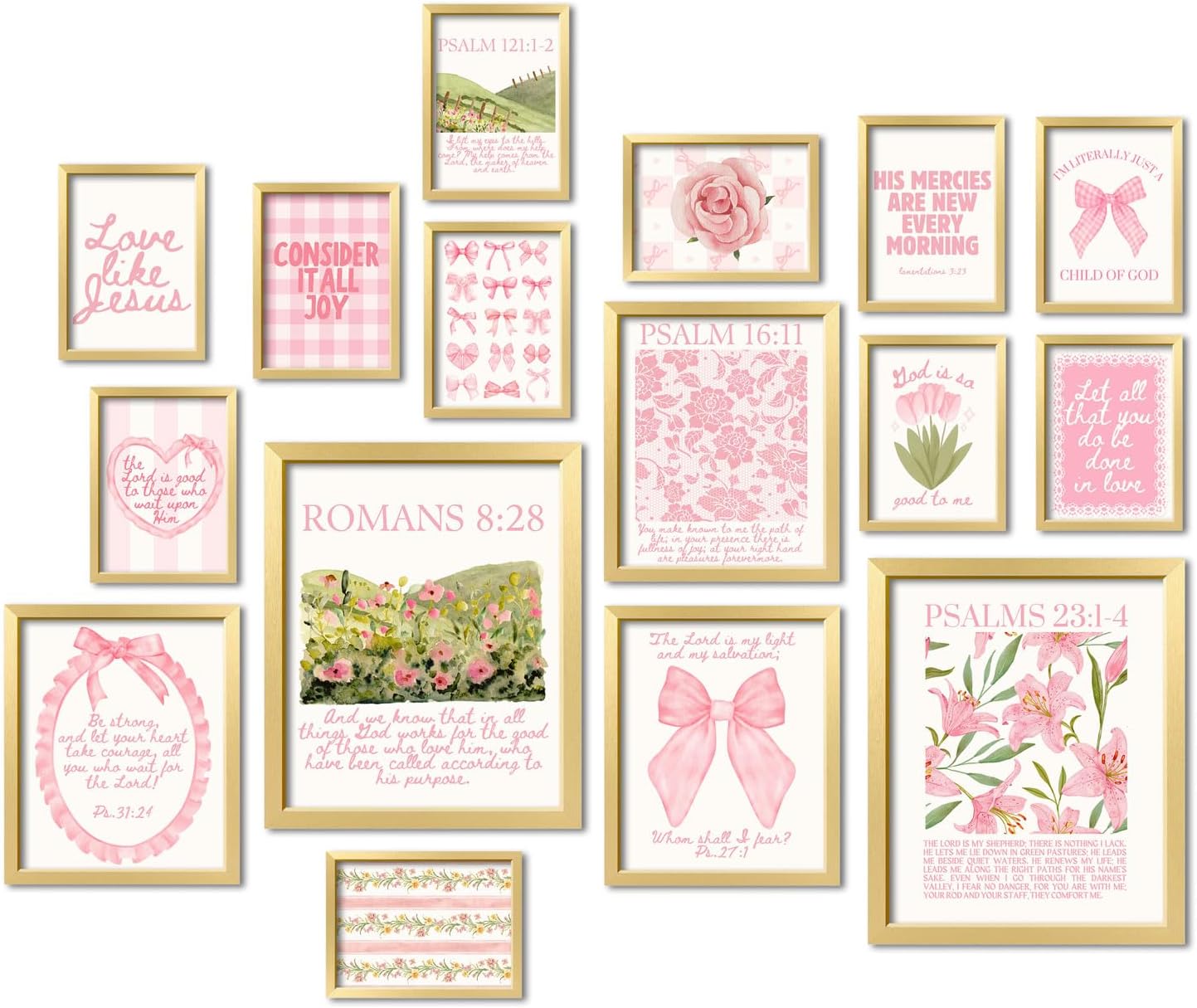 16 PCS Framed Christian Coquette Wall Art Decor for Any Space