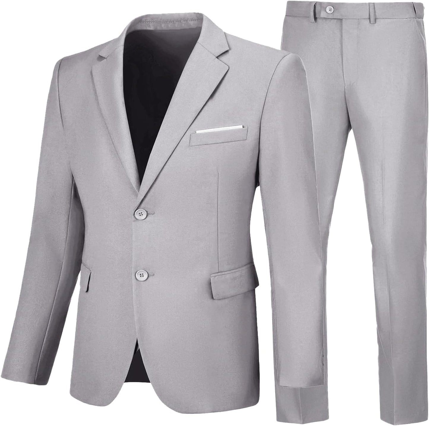 Mens 2 Piece Slim Fit Light Gray Suit for Business and Weddings