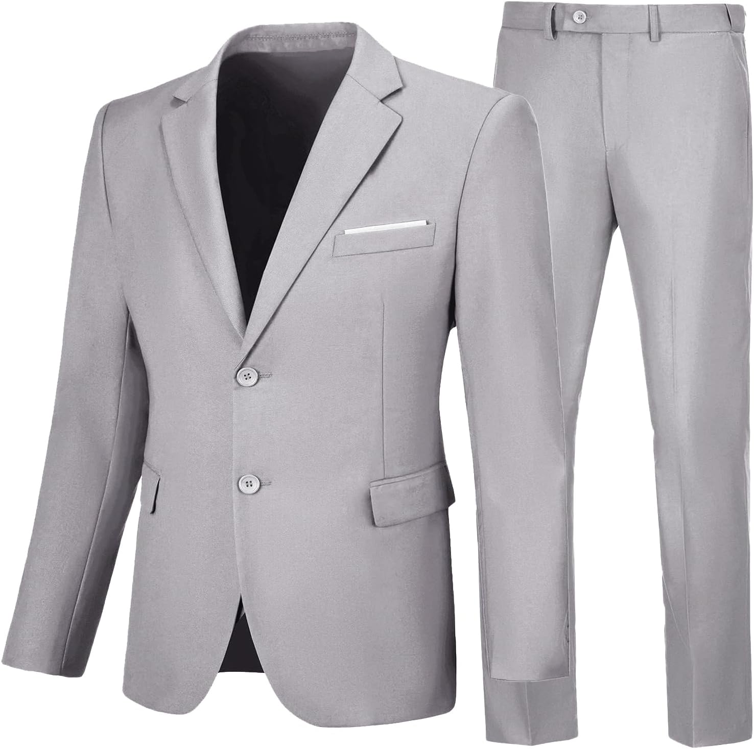 Mens 2 Piece Slim Fit Light Gray Suit for Business and Weddings