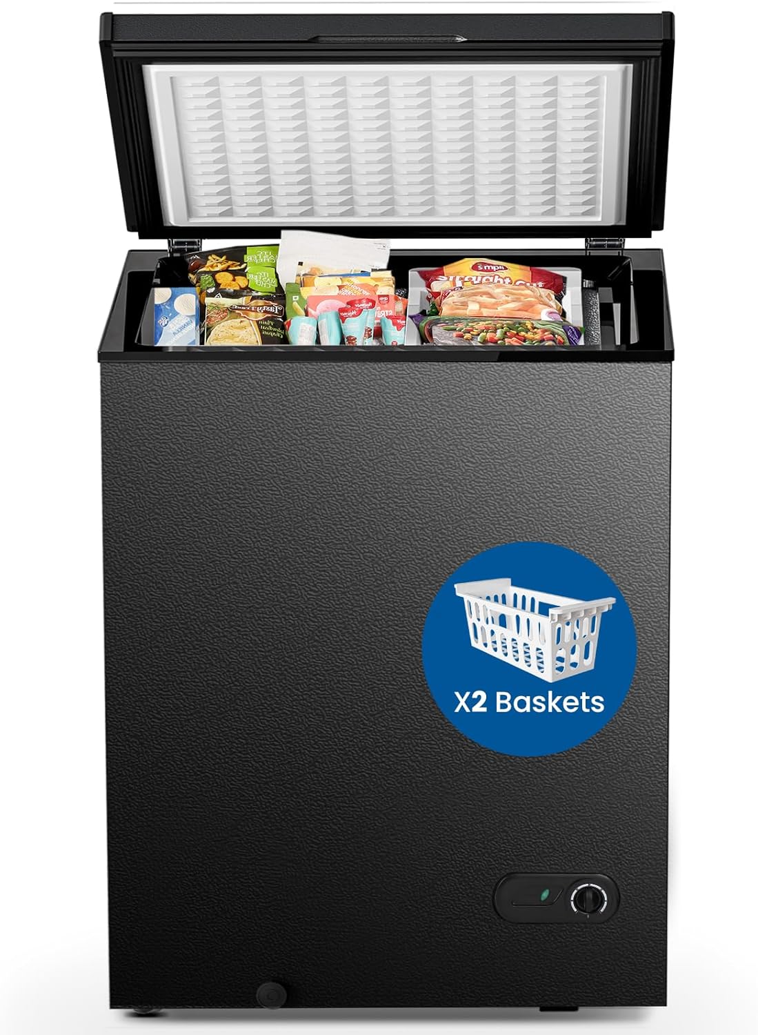 Compact Chest Freezer 3.5 Cubic Feet with Removable Baskets