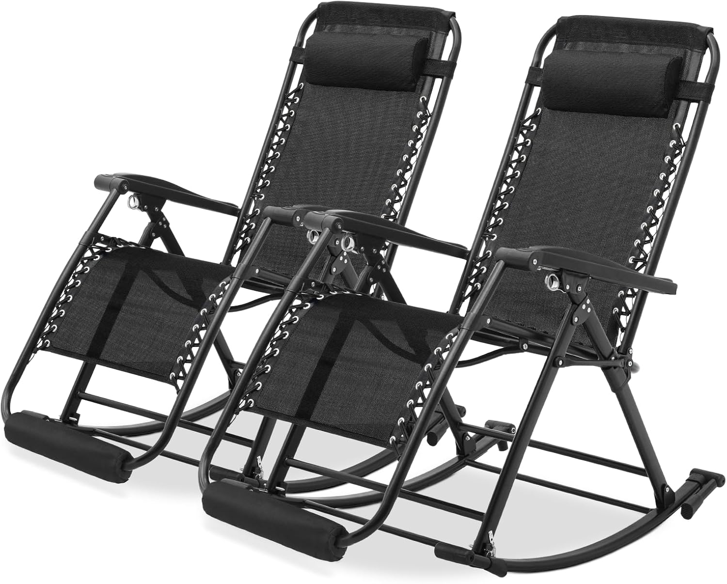 Set of 2 Black Zero Gravity Patio Rocking Chairs - Relax in Comfort!