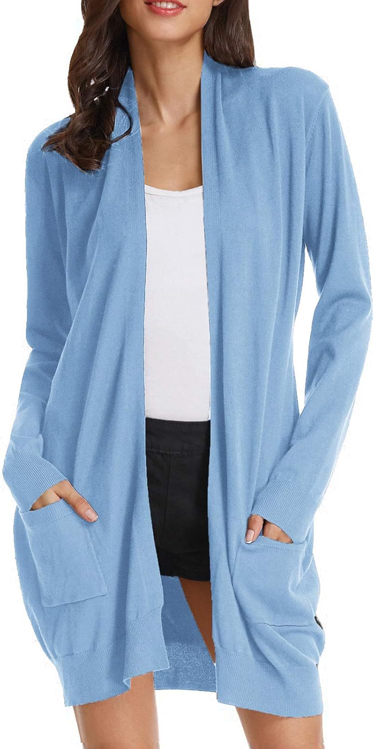 Essential Solid Open Front Long Knited Cardigan Sweater for Women