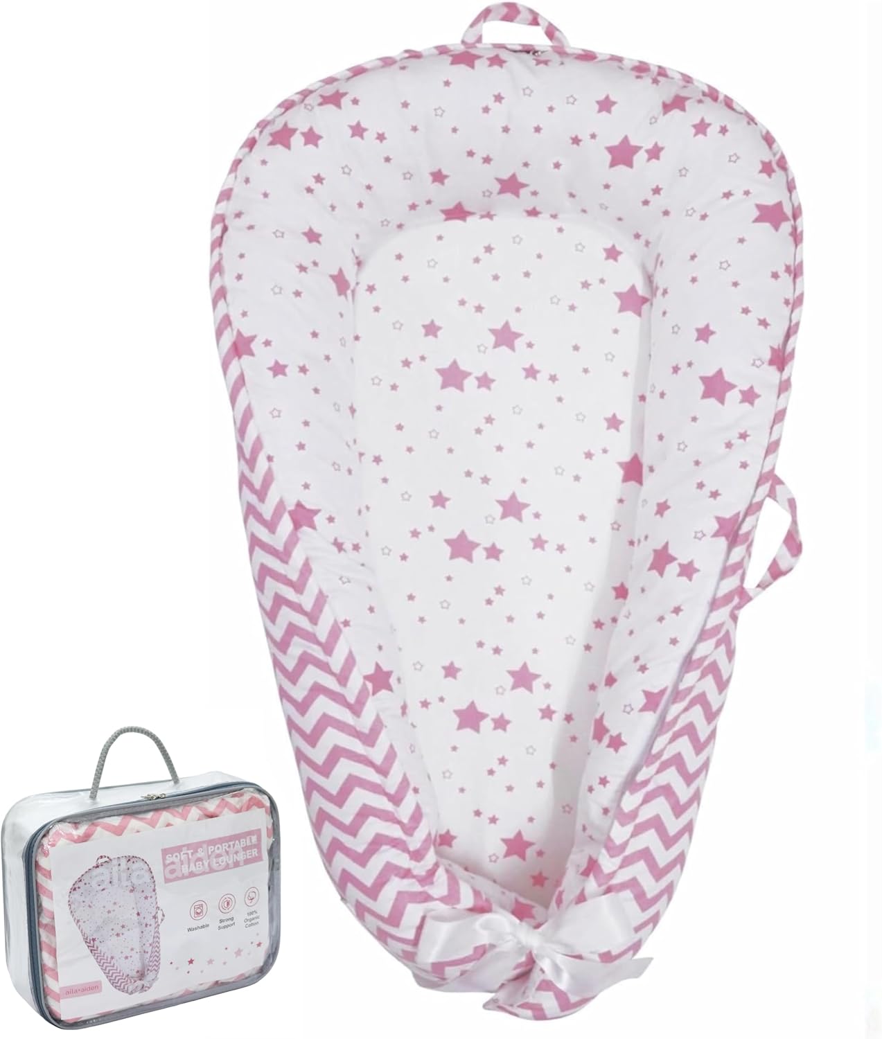 Organic Cotton Baby Lounger - Reversible & Portable Design