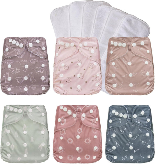 6-Pack CoolaPeach Cloth Diapers - Reusable and Adjustable