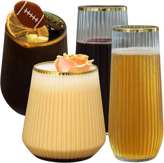 48 Pack Ribbed Origami Ripple Plastic Glasses for Events