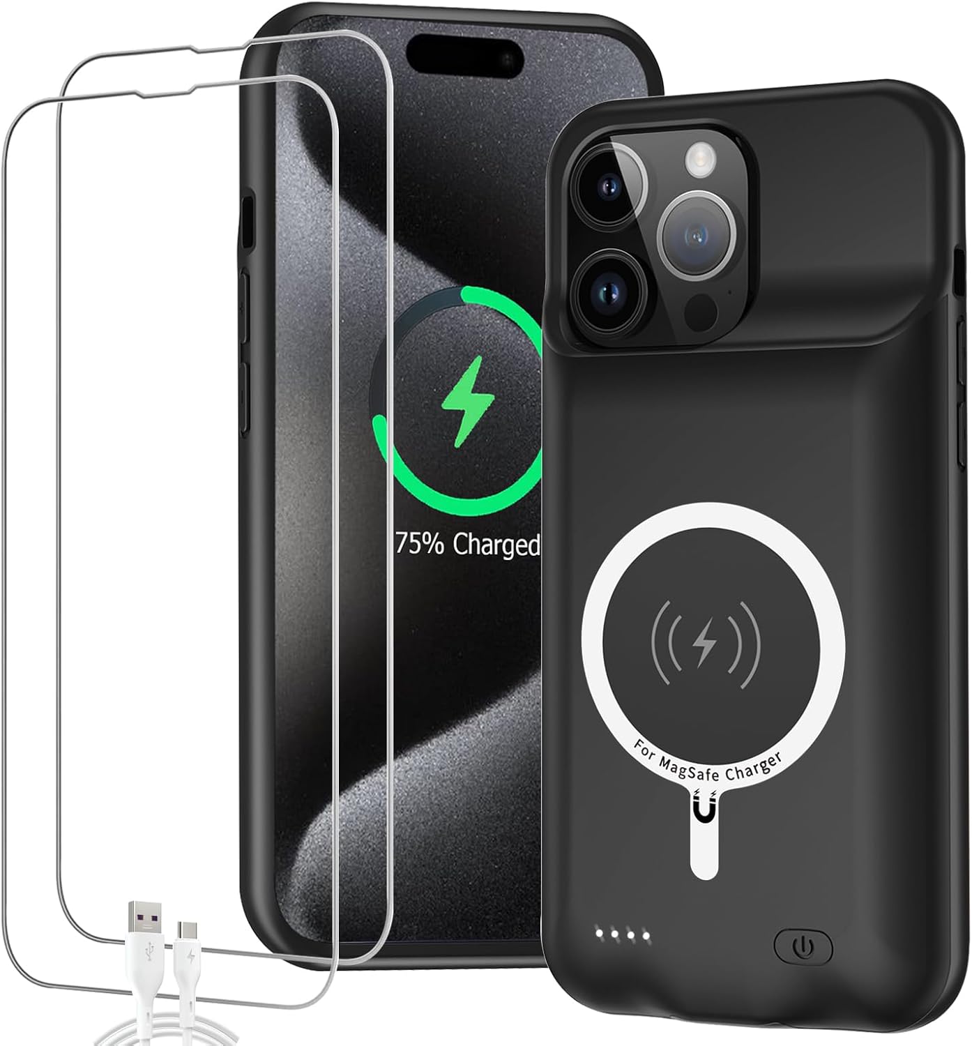Battery Case for iPhone 15 Pro Max - 12000mAh Power Pack