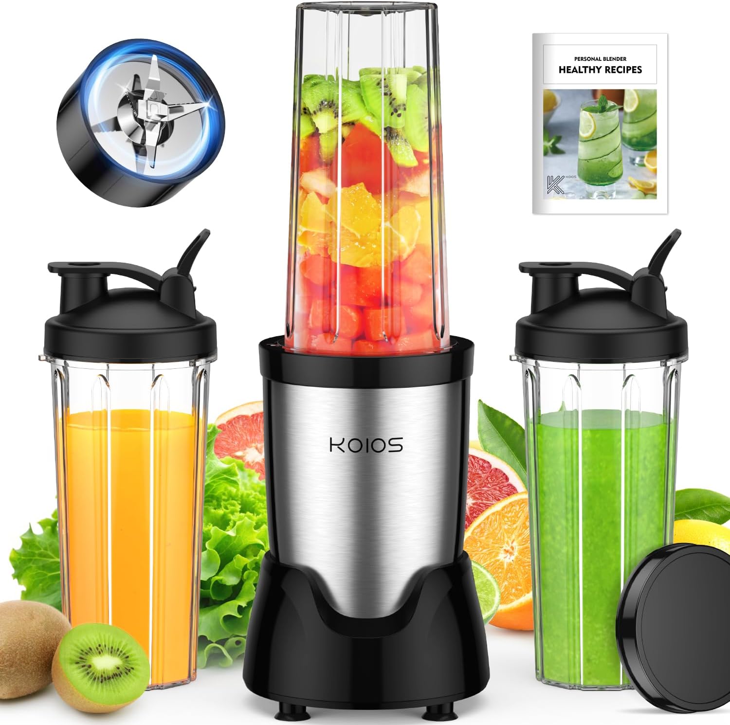 KOIOS Blender for Smoothies with 3 To-Go Cups and 22000 RPM
