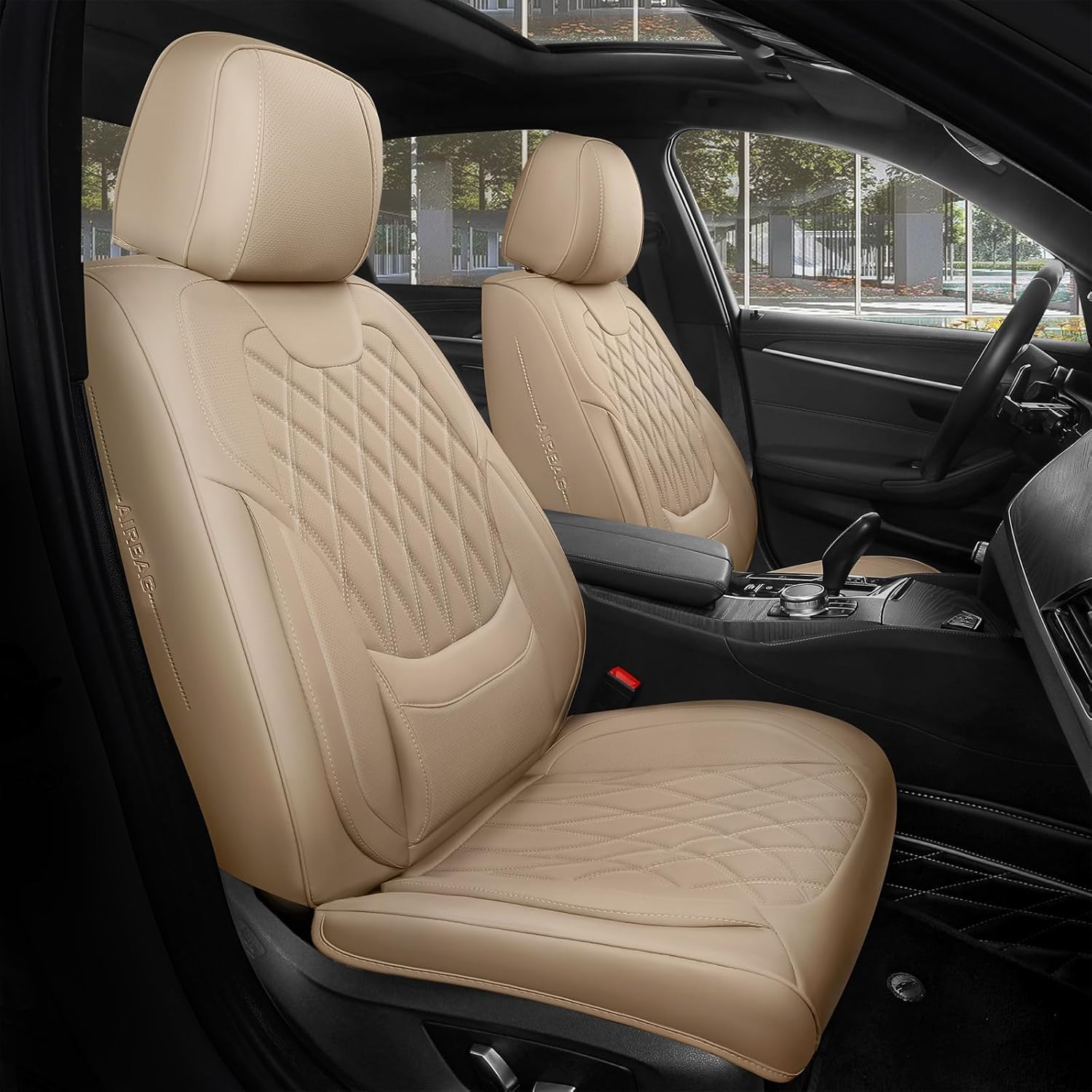 FREESOO Front Car Seat Covers - Luxury Waterproof Faux Leather