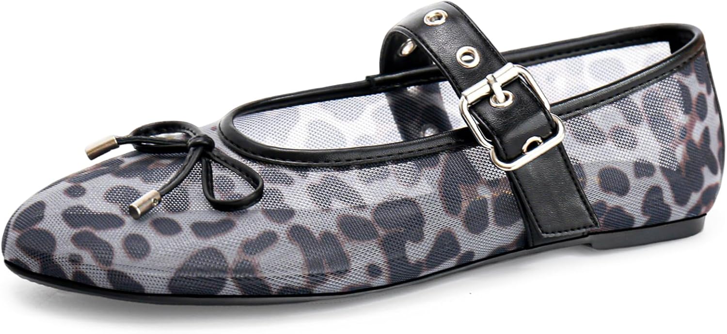 Leopard Mesh Flats for Women - Chic Mary Jane Ballet Shoes