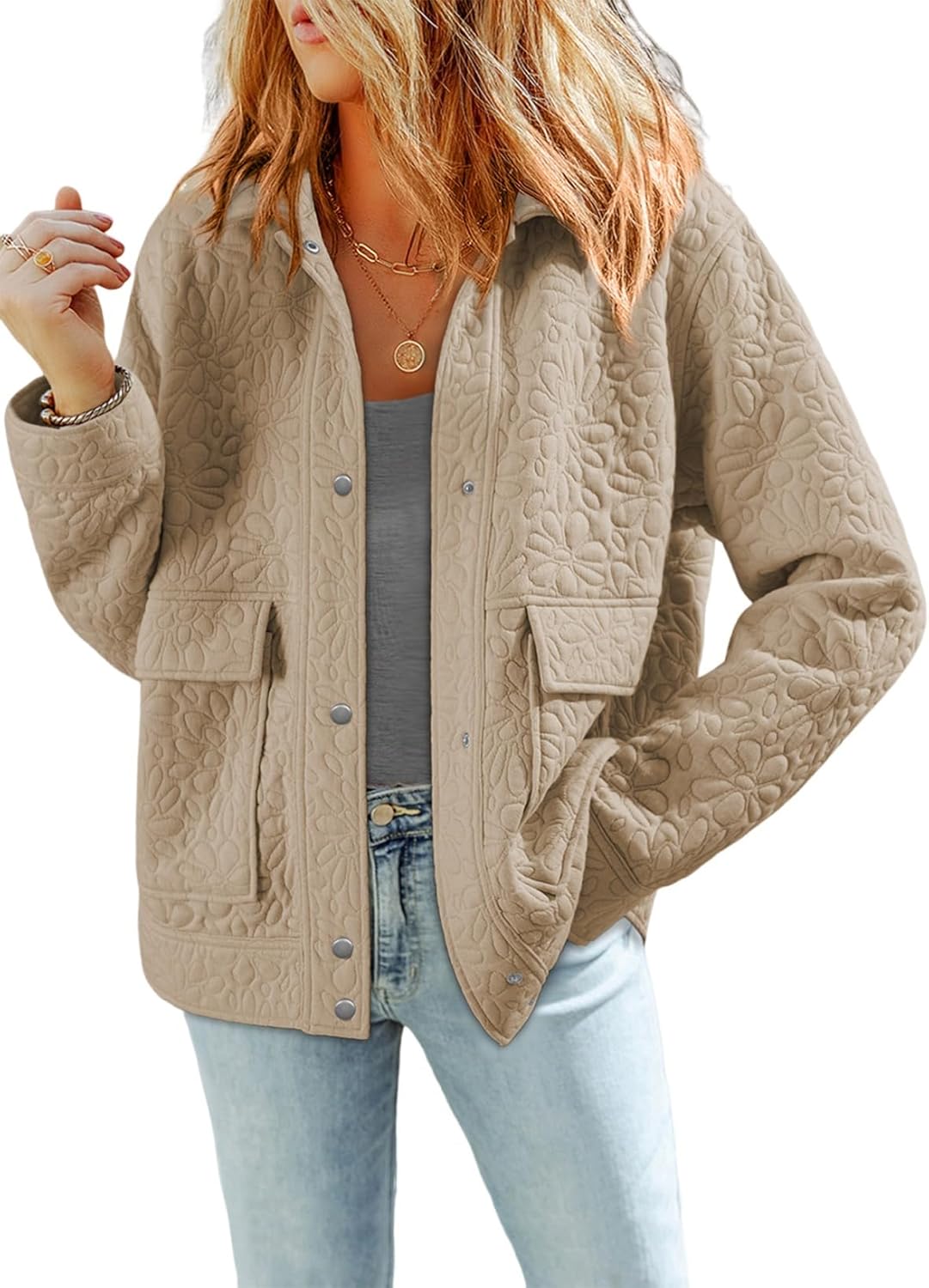 Dokotoo Casual Long Sleeve Collared Jacquard Coats for Women