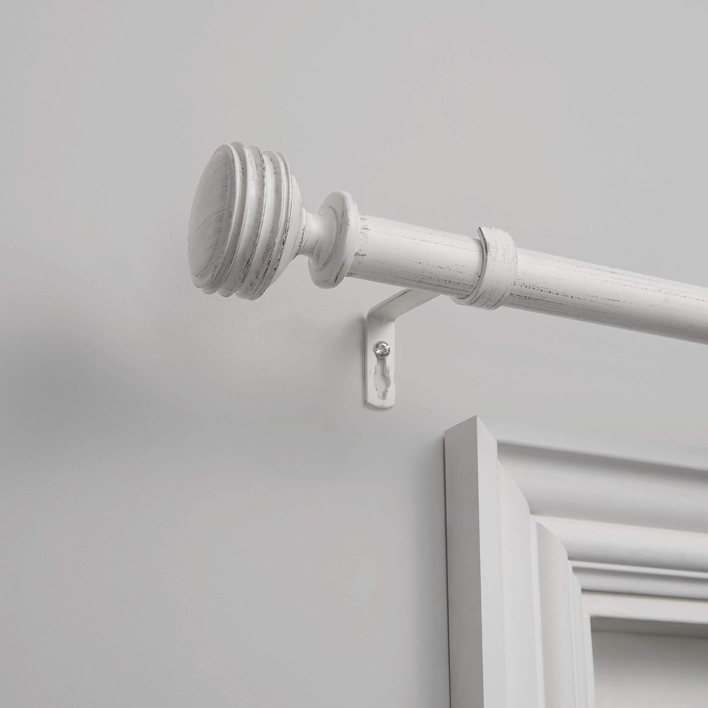 Duke 1 Distressed White Curtain Rod Set | Adjustable 66-120
