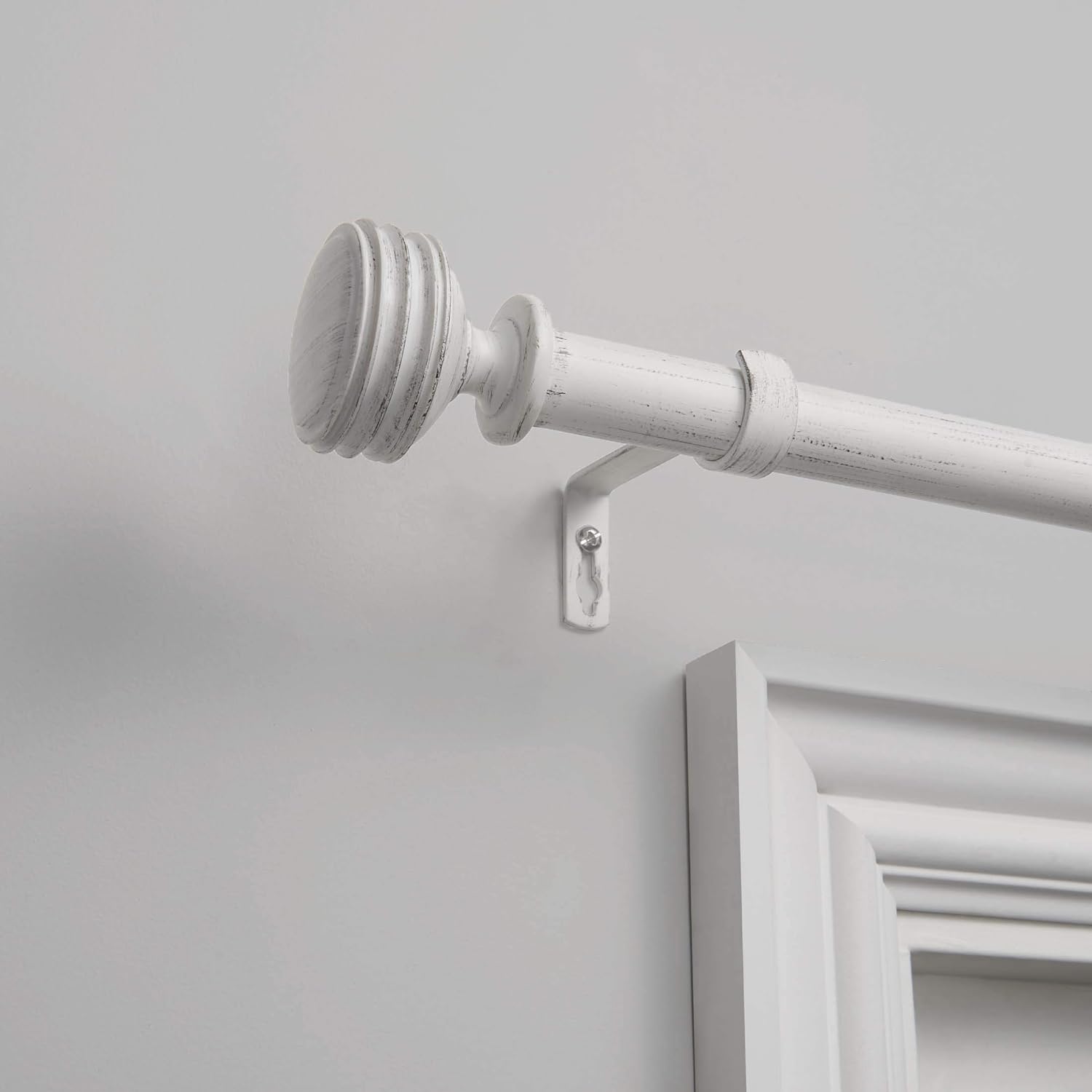 Duke 1 Distressed White Curtain Rod Set | Adjustable 66-120