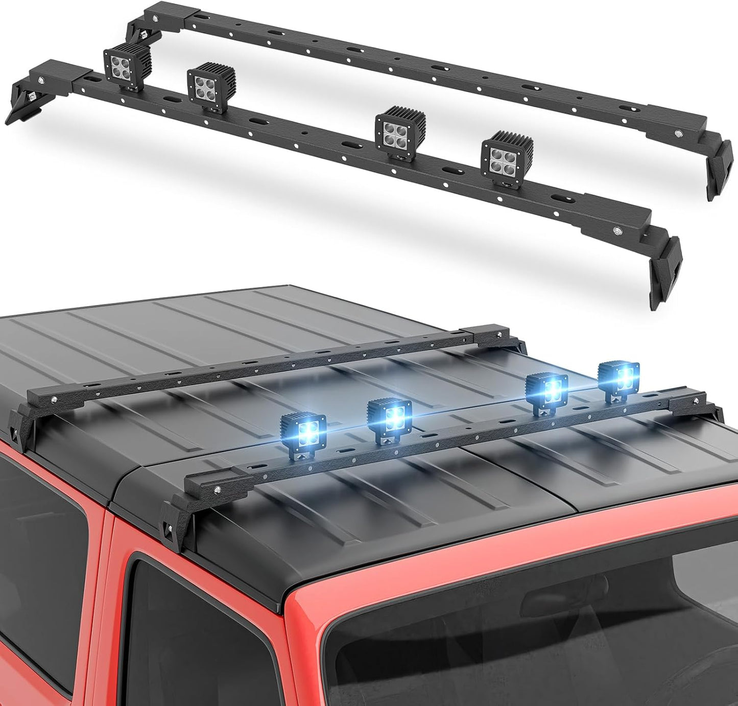 400 LBS Roof Rack Cross Bars with LED Lights for Jeep Wrangler