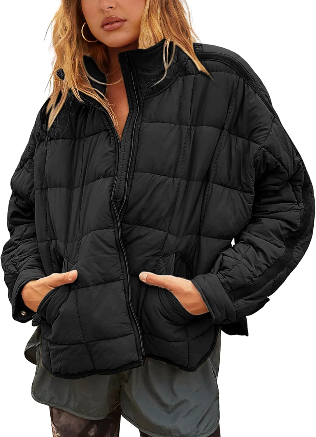 Lightweight Oversized Splice Quilted Puffer Jacket for Women