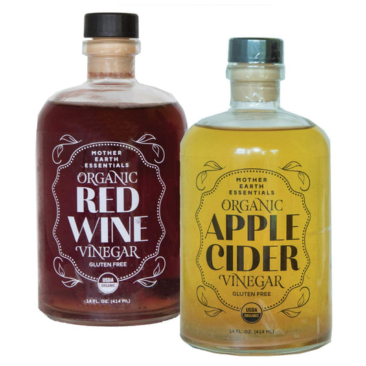 Mother Earth Vinegar Set: Organic, with The Mother, Apothecary Glass Bottles